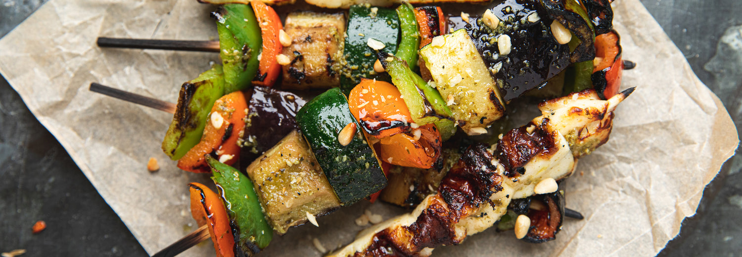 Halloumi & Pesto Veg Skewers recipe poster image