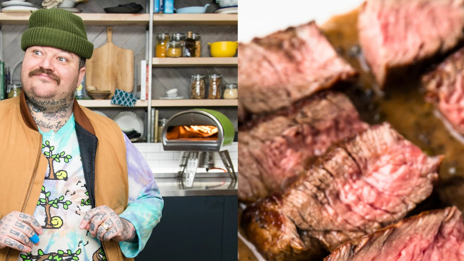 Matty Matheson next to Steak Au Poivre