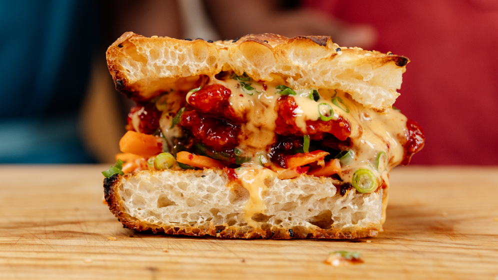 Korean Fried Chicken Focaccia Sandwich