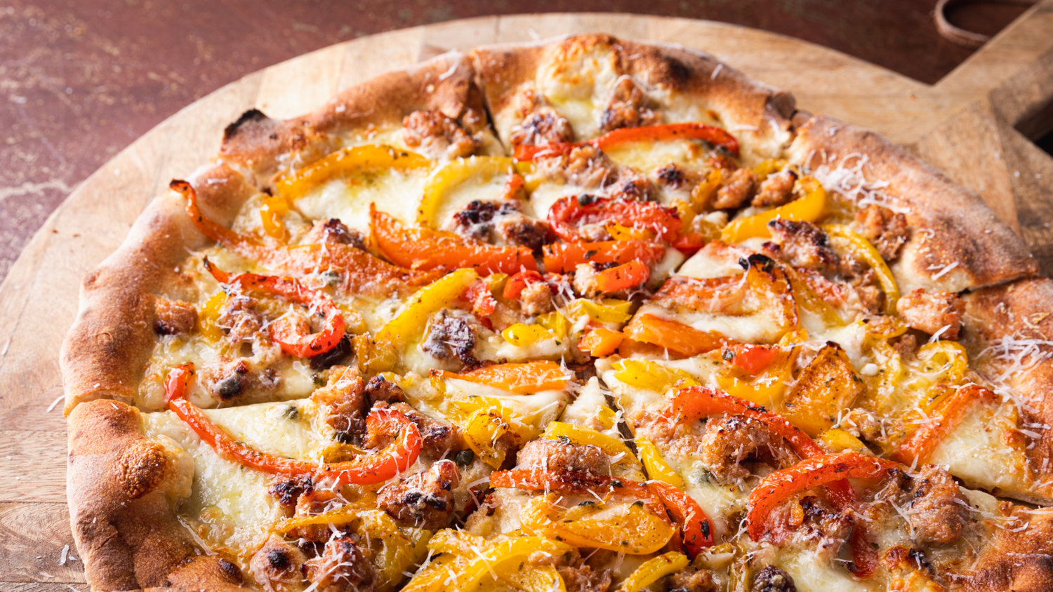 Sausage and Peppers Pizza recipe poster image