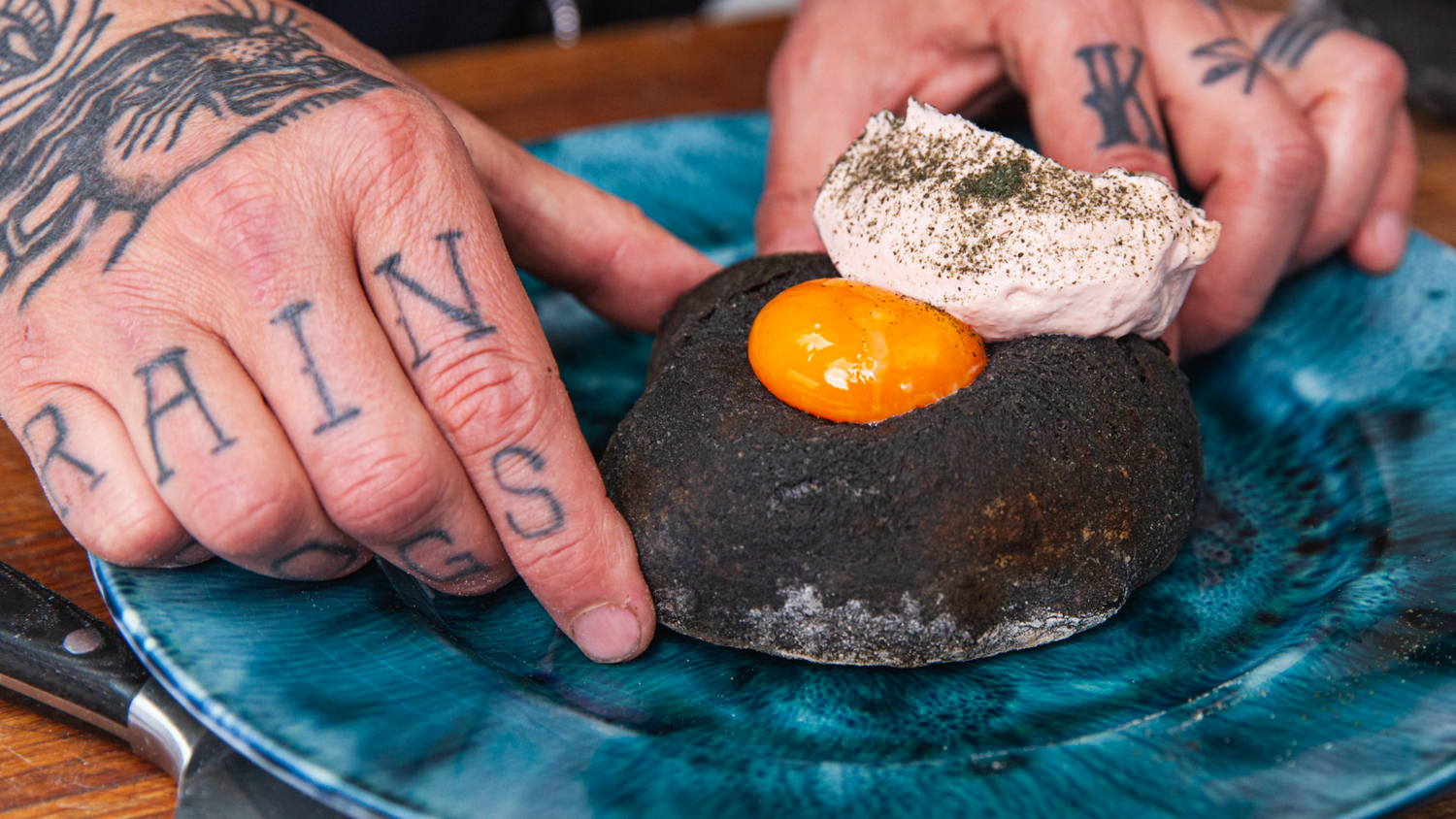 Squid Ink Flatbread with Smoked Cod's Roe recipe poster image